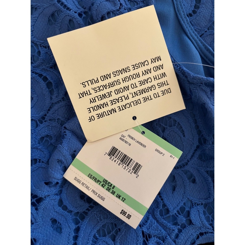 Kasper Blue Lace Sheath Dress Size 8 NWT Lined Cocktail Brunch Office MSRP $99 - Picture 2 of 8